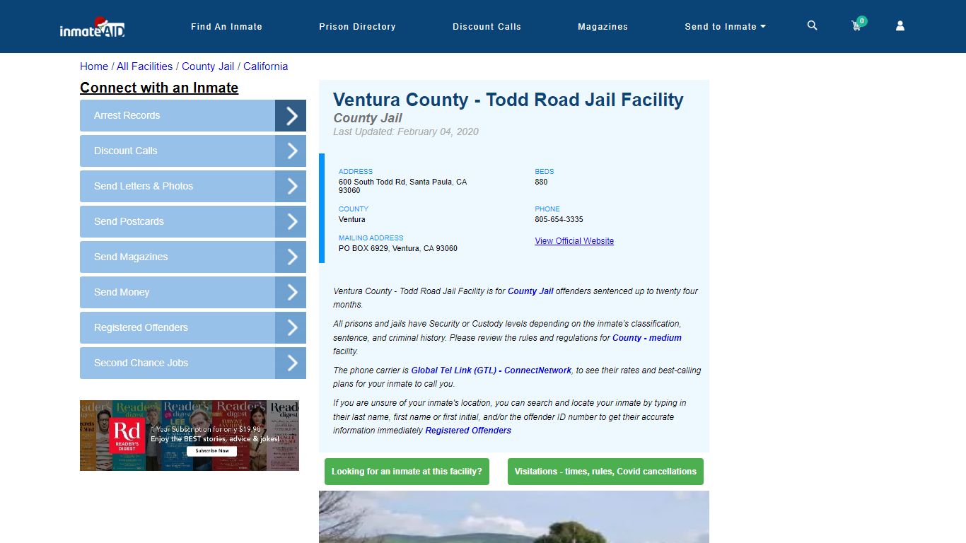 Ventura County - Todd Road Jail Facility - Inmate Locator - Santa Paula, CA